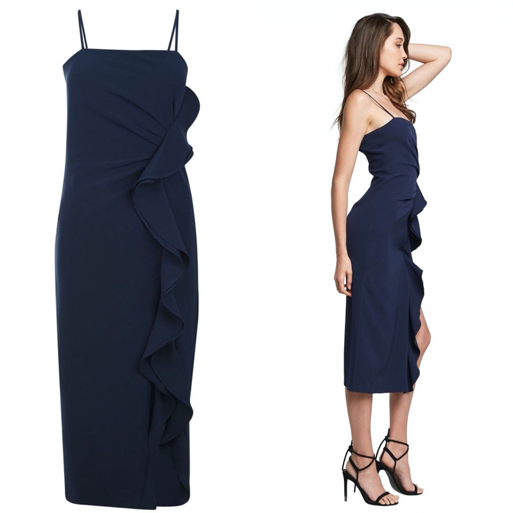 NEW BARDOT Navy Rona RUFFLE Sleeveless Midi Dress - Picture 5 of 13